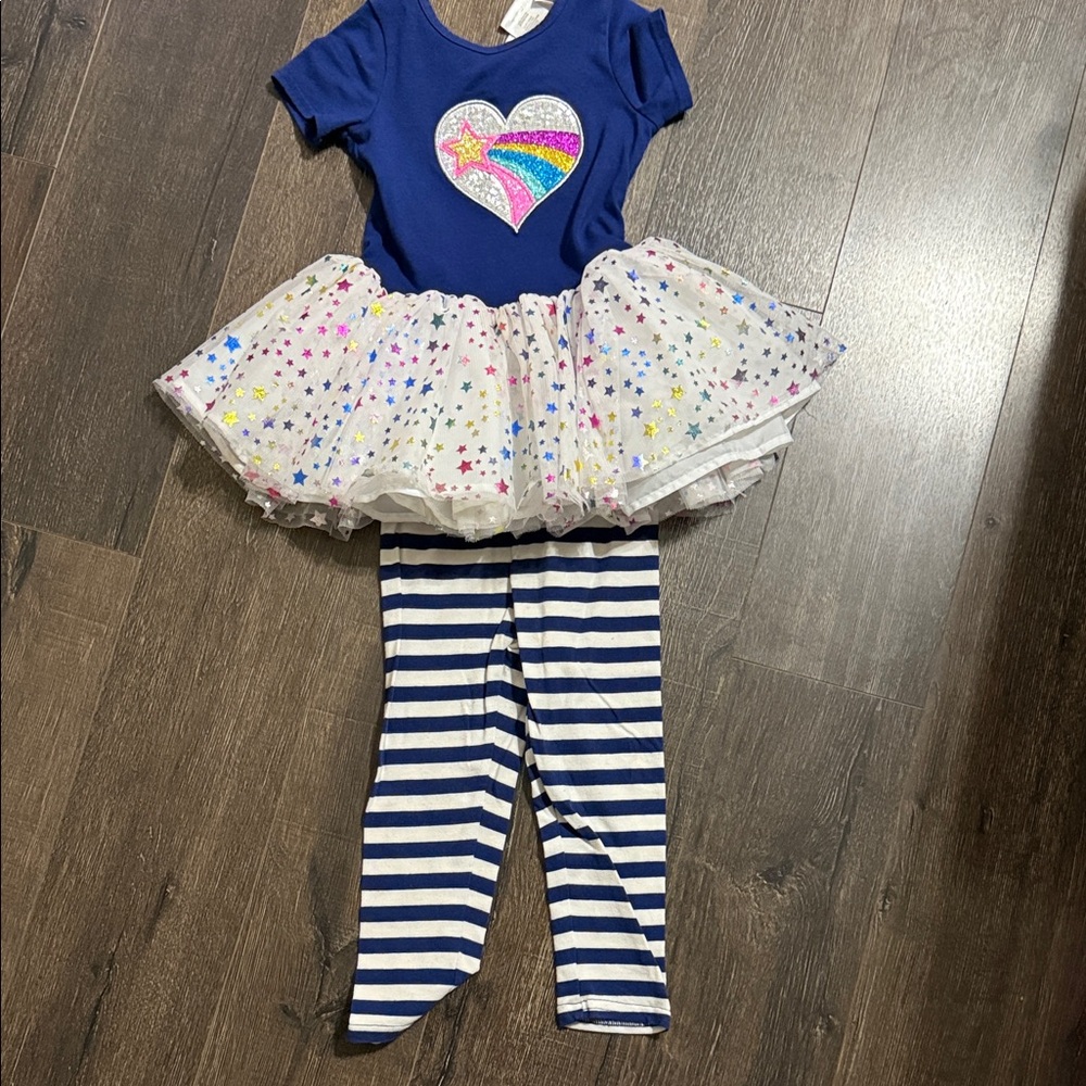 Kids Rainbow Heart Costume with Tutu and Striped Leggings